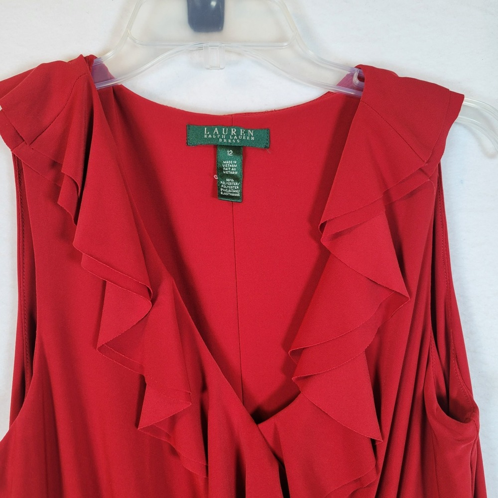 Lauren Ralph Lauren Womens Faux Wrap Ruffle Midi Dress Size 12 Red Holiday Love - Picture 2 of 8